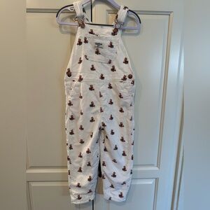 Rare! Reissued Vintage Inspo OshKosh B'gosh Kids White Overalls w/ Bear Pattern